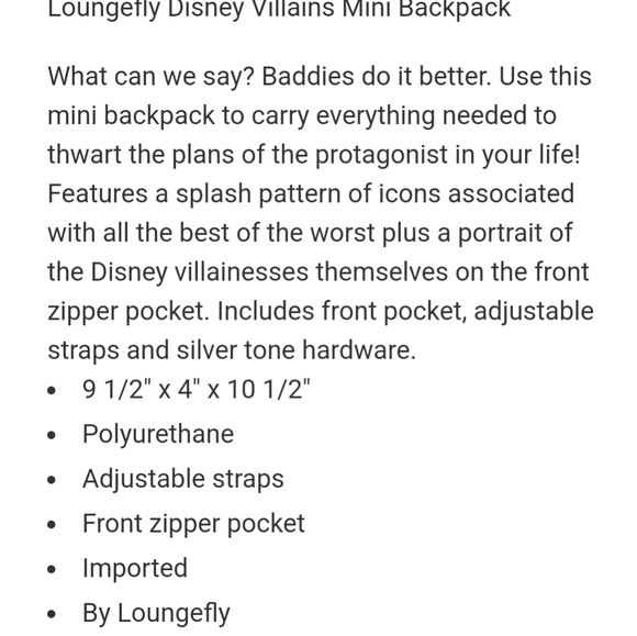 New Loungefly Disney Villains Backpack - Picture 2 of 3